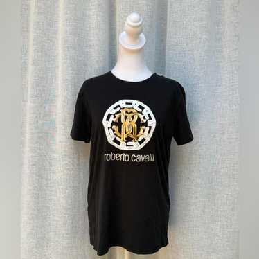 ROBERTO CAVALLI 売れ筋商品|||ロベルトカヴァリ Tシャツ トップス レディース Tops Black ROBERTO CAVALLI FIRENZE LOGO PRINT LUXURY CREW NECK T-SHIRT