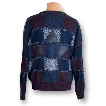 Vintage Impact Blue Graphic Knit Pullover Crewnec… - image 1