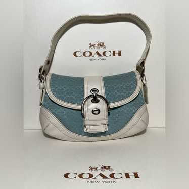 バッグ COACH soho signature Hand bag Blue Coach Shoulder Bag: Light Blue Leather