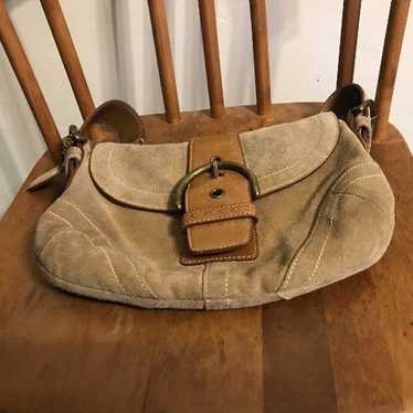 未使用保管品 vintage coach old スウェード suede Coach Vintage Turn Lock Beige Suede Shoulder Bag w/Leather
