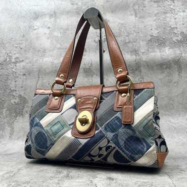 バッグ Coach Hampton Denim Patchwork Satchel Coach hampton signature patchwork - Gem