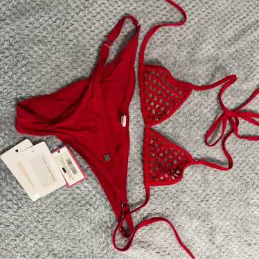 wicked weasel光沢ある赤のシャーリングビキニ Wicked Weasel Neon Pink Bikini Swimsuit Size XS from Japan