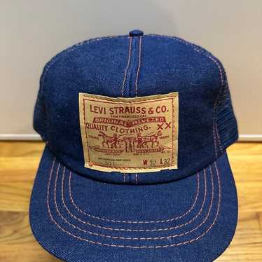 70’S levis リーバイス VINTAGE レザー デニムキャスケット Vintage Levis Hat Denim 70s Leather Patch Cap Leather Strap