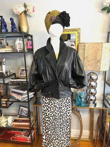 80s black leather jacket - Gem