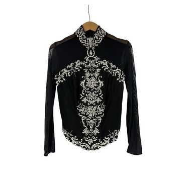 Vintage Y2k Mesh Long Sleeve Black Sparkle Embelli