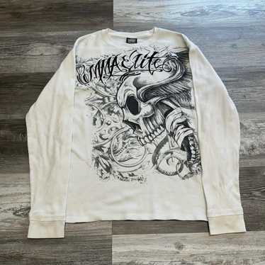 MMA ELITE 長袖Tシャツ サーマル袖 スカル 髑髏 サイズ L MMA ELITE Cross Skull Graphics Thermal L/S Tee
