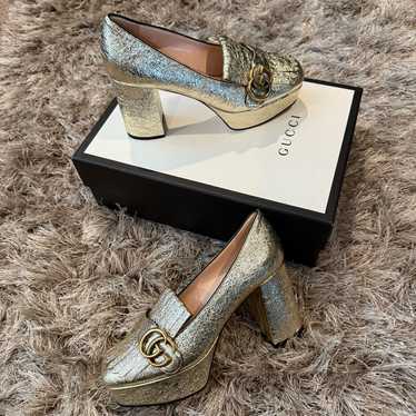 GUCCI グッチ　パンプス　GG マーモント　ゴールド　34 フリンジ GUCCI Pumps GG Marmont Gold Fringe Woman 34(21cm) NO BOX