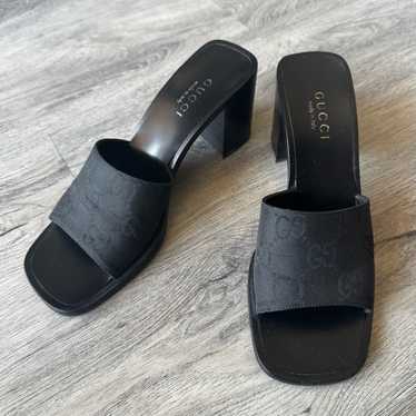 Gucci Gg Monogram Block Heel Slides - image 1