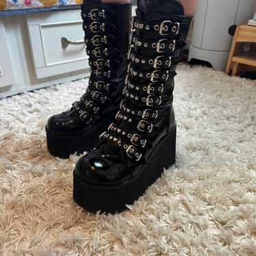 デモニア♡DEMONIA★エナメル ハート♡スタッズ★厚底 24cm DEMONIA(デモニア) 厚底スニーカー 黒 12cmヒール Stomp-08
