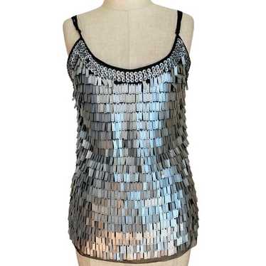 Vintage Y2k Charm Sequin Beaded Black Silver Mesh 