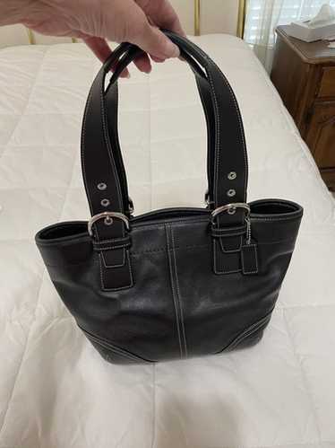 バッグ Coach Soho Black Leather Satchel Bag Coach Vtg. Soho Iconic Black Leather Boho Satchel Accent