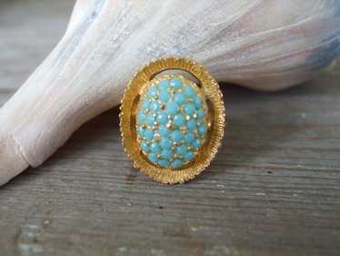 Gold Ring Turquoise Cocktail Ring Adjustable 1970s