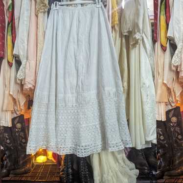 スカート 1900s Antique French White Cotton Skirt Antique French White Cotton Petticoat Skirt Long Pleats