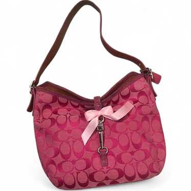 バッグ Coach Signature Soft Clip Hobo Bag Pink 💌SOLD💌 vintage authentic coach pink signature mini hobo
