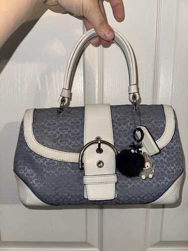 バッグ Coach Flap Soho blue Signature Hand Bag Vintage COACH Soho Mini Signature Small Flap Dark Blue on