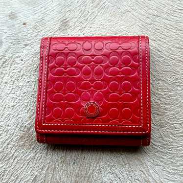 小物 OLD COACH Folding wallet leather red Vintage COACH Red Leather Wallet Silver Snap Buckle Bi-Fold