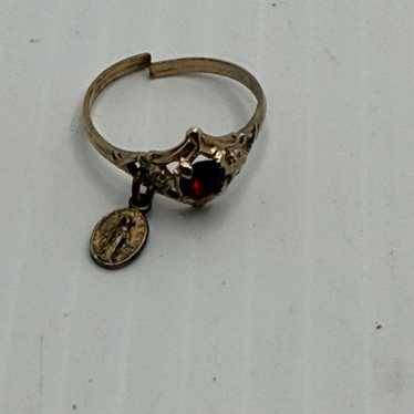 Vintage Red Gem Stone Ring Adjustable Gold Tone Re
