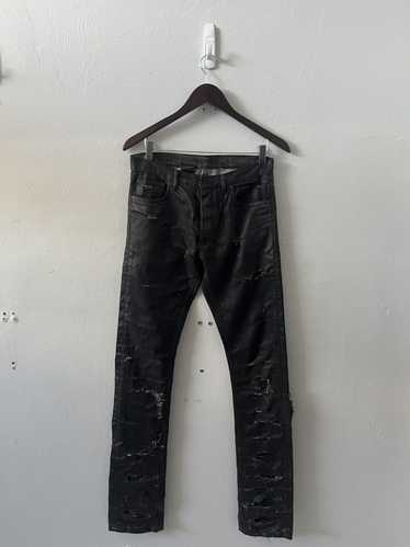 dior homme strip bee ポロシャツ　シースルー　SS04 DIOR HOMME SS04 'STRIP' DESTROYED WAX DENIM BLOUSON | EU48