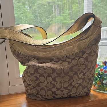 バッグ Coach Bleecker Signature Hobo Shoulder Coach Bleecker Signature Blue Denim Patent Leather Buckle