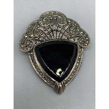 アクセサリー vintage silver925 onyx brooch Vintage Sterling Silver 925 Carved Black Onyx Abstract Face