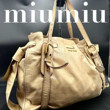 バッグ MIU MIU Leather Ribbon Tote Bag Miu Miu Side Ribbon RR1312 Women's Leather Tote Bag Black