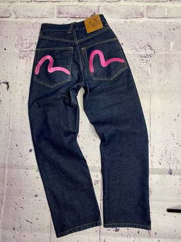 evisu EVISU ローライズ ピンクカモメb系y2k平成初期b-girl evisu ジーンズ2000レディース デニム ピンクステッチ 27×35