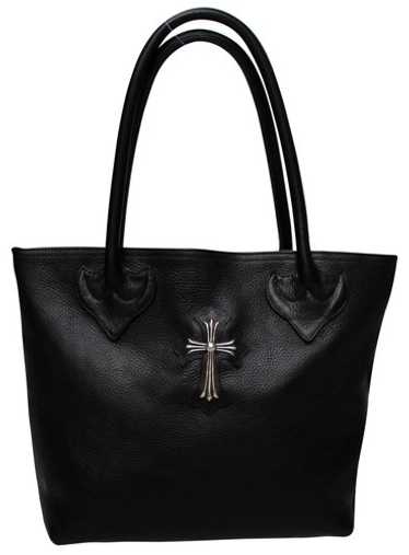 +CHROME HEARTS+ CROSS LEATHER TOTE BAG クロス トート バッグ CHROME HEARTS BLACK LINED TOTE BAG W/LG CROSS クロムハーツ