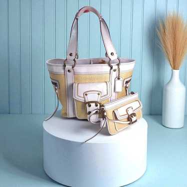 バッグ Coach Legacy Buckle Straw Shoulder Bag Coach Legacy Buckle Straw Leather Shoulder Bag Tote Bag