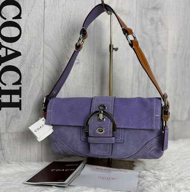 COACH コーチ SOHO ソーホー Suede Bag バッグ Purple Coach Soho Purple Suede Leather Trim Flap Closure Satchel