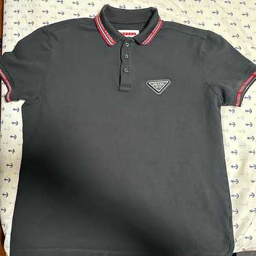 トップス PRADA logo plate polo shirt Prada Metal Logo Stretch Cotton Polo Shirt Black | eBay
