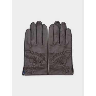 小物 Vivienne Westwood Logo Leather Glove VIVIENNE WESTWOOD Leather Gloves Logo Orb color Dark Brown