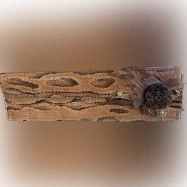 Python Baguette Flap Wristlet Clutch, Feathers & … - image 1