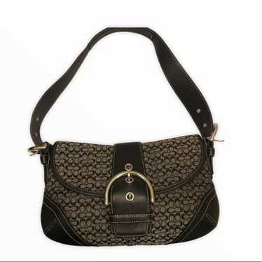 バッグ COACH Soho Mini Signature Shoulder Bag COACH SOHO MINI SIGNATURE MONOGRAM LOGO BLACK TOP HANDLE
