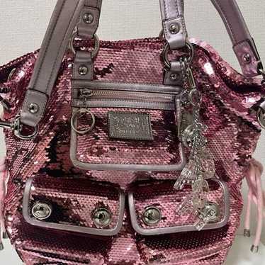 バッグ Coach Poppy Sequin Spotlight 2way Bag Coach Poppy Blue Sequin Spotlight Purse W/ Disco Ball Bag