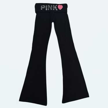 VICTORIA'S SECRET PINK フレアレギンス！ S 黒 Buy Victoria's Secret PINK Pure Black Shine Cotton Foldover