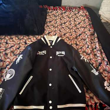 DEATH ROW サテンジャケット hiphop bboy ウェッサイ Death Row Records Patched Varsity Jacket - Danezon
