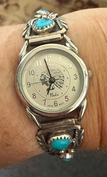 時計 Nadia vintage Indian jewelry Watch Vintage Lapis Inlay Sterling Silver Nadia Quartz Watch