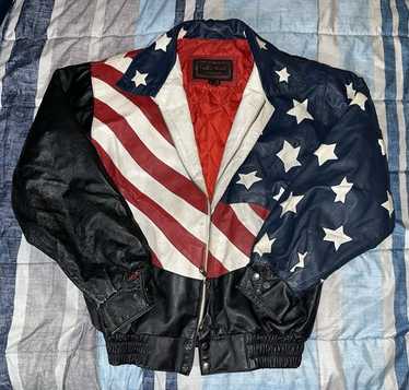 ジャケット・アウター 90s A-2 American Flag USALeather Blouson VINTAGE 90s AMERICAN FLAG BLOUSON ZIPPER JACKET/size XXL(28