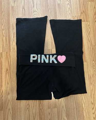 VICTORIA'S SECRET PINK フレアレギンス！ S 黒 Buy Victoria's Secret PINK Pure Black Shine Cotton Foldover