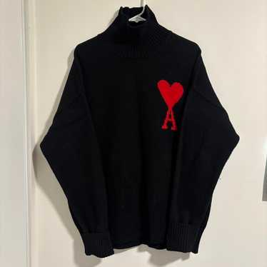 【AMI PARIS】Stretch Viscose Turtleneck T-Shirt Black AMI Paris - Ami de Coeur Turtleneck Sweater in Black