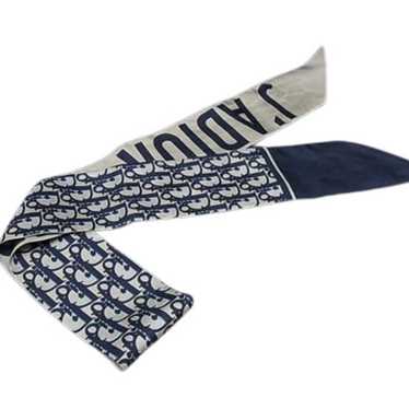 Christian Dior シルクバンダナ ネイビー・ベージュ CHRISTIAN DIOR Navy Blue Oblique Scarf Stole Top in Silk