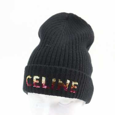 帽子 CELINE EMBROIDERED KNIT WOOL BEANIE Celine Paris Camel Beige Logo Cashmere Knit Wool Embroidered