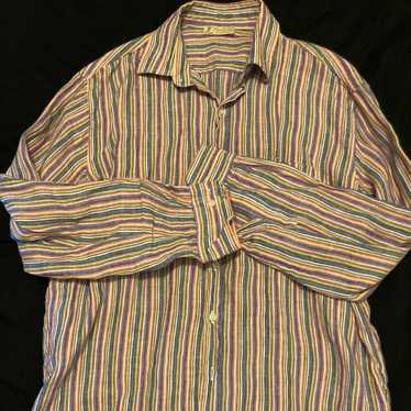 トップス 80s 90s \"Puro Lino\" linen shirt EURO Puro Lino Yellow Linen Shirt XL Vintage 80s 90s Men's Top