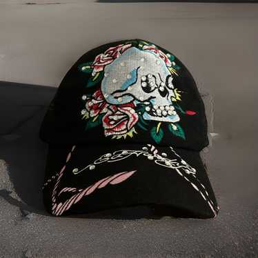 帽子 ed hardy rhinestone skull cap y2k gal Ed Hardy Rhinestone Heart Skull Hat Black - EHH0001-26RS