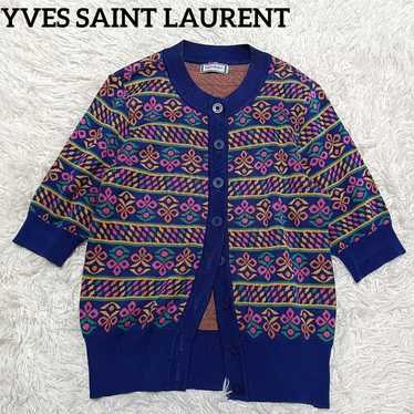YSL カーディガン ロゴ刺繍 アーガイル コットン ボタン刻印 vintage YSL カーディガン ロゴ刺繍 アーガイル コットン ボタン刻印 vintage