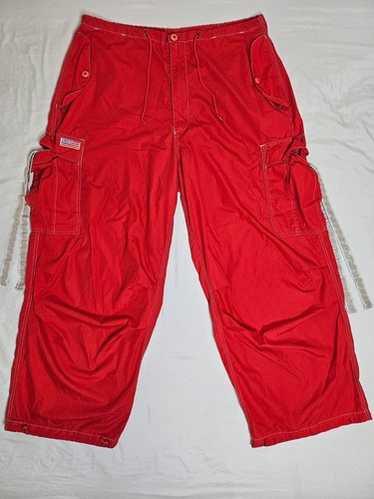 パンツ 90s UFO parachute design PT cargo pants Vintage 90s UFO Spell Out Parachute Cargo Pants Rave NWT Red