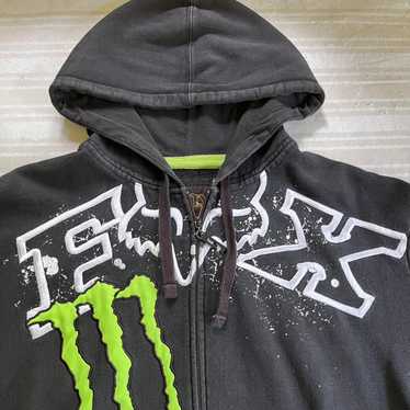 FOX MONSTER Y2K 前面プリント コラボプルオーバーパーカー 黒 L Y2K FOX RACING MONSTER ENERGY HOODIE COLLABORATION RICKY