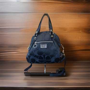バッグ COACH Poppy Black Leather 2way Y2K Bag Y2K Black Coach Poppy Monogramed Convertible Bag Shoulder Bags