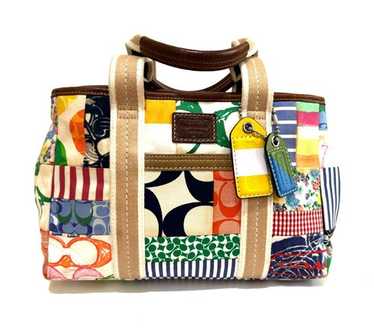 バッグ Coach Hampton Denim Patchwork Satchel Coach Hampton Denim Patchwork Satchel