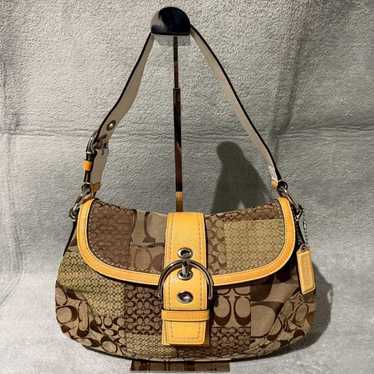バッグ Coach Soho Patchwork Python Bag brown COACH SOHO Tan Brown Stitch Buckle Large Zip Travel Leather
